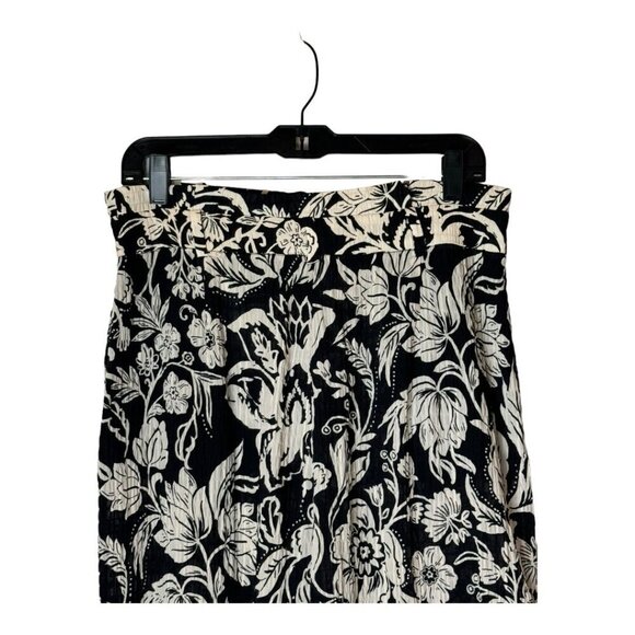 Zara Pants Women Large Black Ivory Floral Print Slightly Sheer Wide Leg Boho - Picture 4 of 12